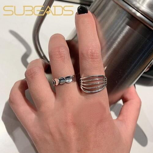 Subeads 925 Sterling Silver Multilayer Line Rings Simple Metal Fish Scales Adjustable Open Ring Unisex Fine Jewelry Party Gifts