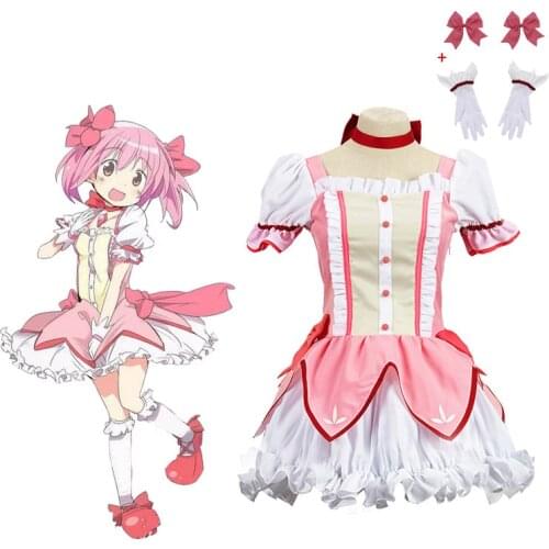 Puella Magi Madoka Magica Anime Cosplay Kaname Madoka Cosplay Costumes Short Ball Dress with Bowknots Maid Outfit Lolita Dress