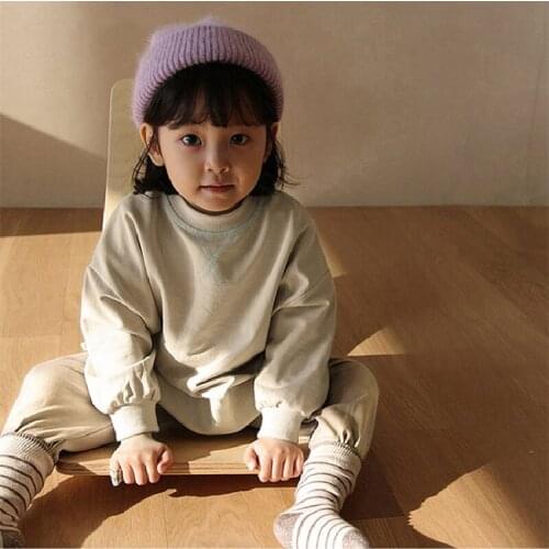 2021 Autumn New Kids Clothes Loose Casual Sweater Suit Cotton Long Sleeve Solid Sport Set