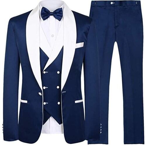 Handsome Groomsmen Shawl Lapel Groom Tuxedos Mens Wedding Dress Man Jacket Blazer Prom Dinner (Jacket+Pants+Tie+Vest) A166