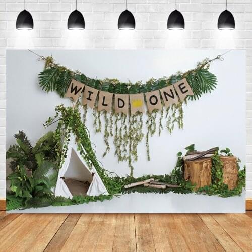 Laeacco Wild One Baby Birthday Scene Photography Backdrop Tropical Plants Tent Child Portrait Photocall Background Photo Studio