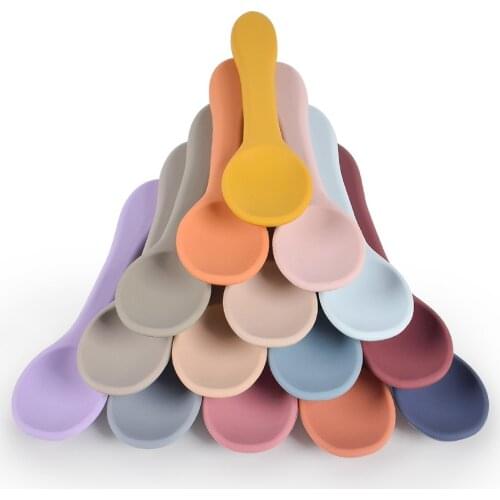 2pcs Baby Soft Silicone Spoon Fork Candy Color Safety Baby Learning Spoon Non-Slip Fork Children Kids Boy Girl Food Feeding Tool