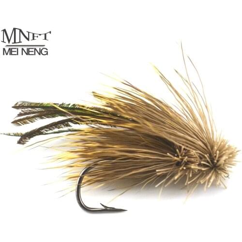 MNFT 10PCS 4#/6# Brown Grass Hopper Terrestrial Dry Fly Trout Bass Perch Fly Fishing Flies Peacock feather Lure