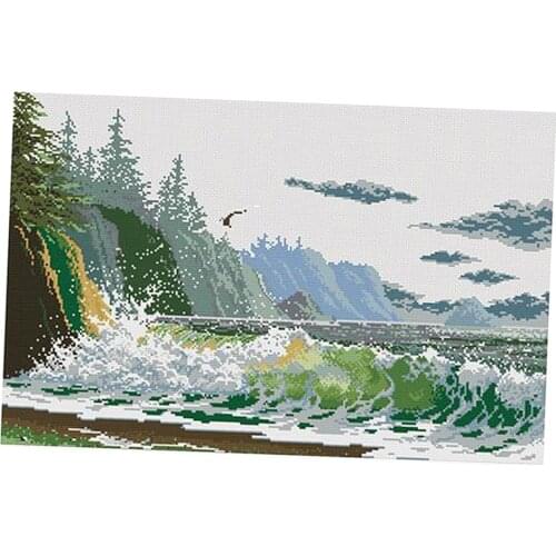 Cross Stitch Kit Preprinted Set Embroidery DIY Handmade Pictures Sea Waves For Beginners Adults