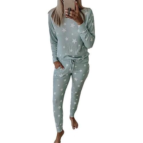 Pajama Sets Women Leisure elegance Casual Pentagram Printing Long Sleeve Blouse Pants Homewear Sleepwear Womens Sleep 2021