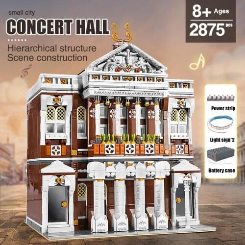 MOULD KING MOC Streetview Building Model Concert Hall Light Building Blocks Stacking Bricks Kids Educational Toy Christmas Gifts