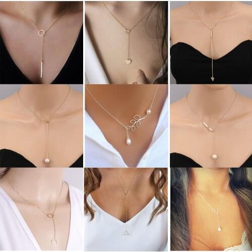 Adjustable Necklace Alloy Pearl Letter 8 Peach Heart Love Y-Shape Pendant Clavicle Chains For Women Jewelry Sweater Accessories