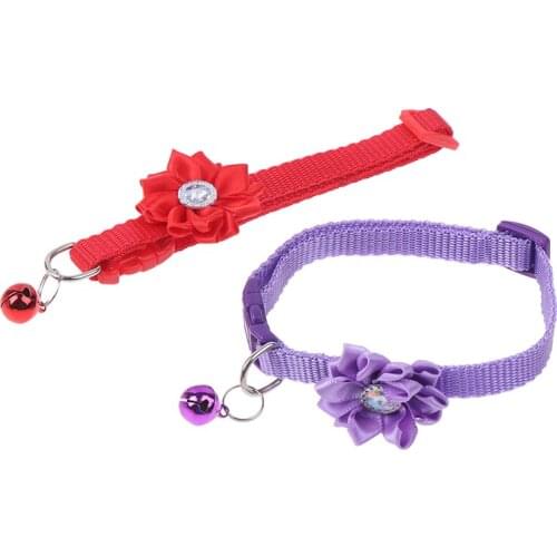 Adjustable Dog Cat Collars With Flower Bells For Small Cats Dogs Necklace