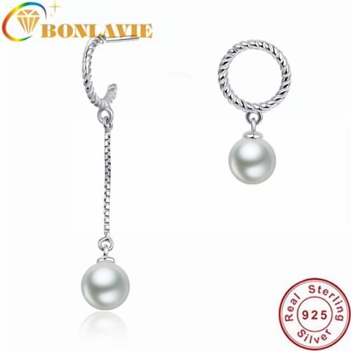 BONLAVIE 925 Sterling Silver Irregular Shell Pearl Earrings Silver and Rose Gold Gold Engagement Wedding Earrings