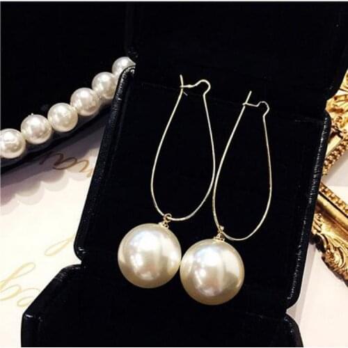 Korea Simple Net Red Wild Crystal Imitation Pearl Earrings Jewelry Long Temperament High Quality Earrings For Women Brincos