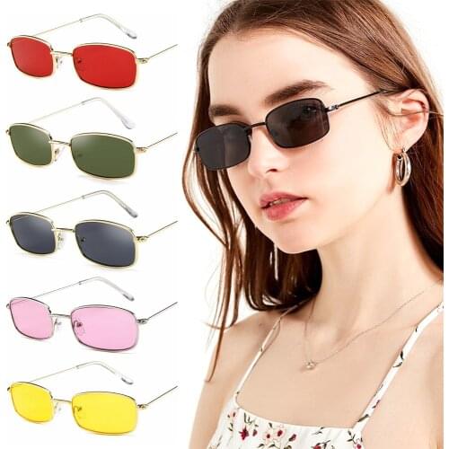 Men Women Candy Colors Small Retro Shades Rectangle Sunglasses UV400 Metal Frame Clear Lens Sun Glasses Eyewear