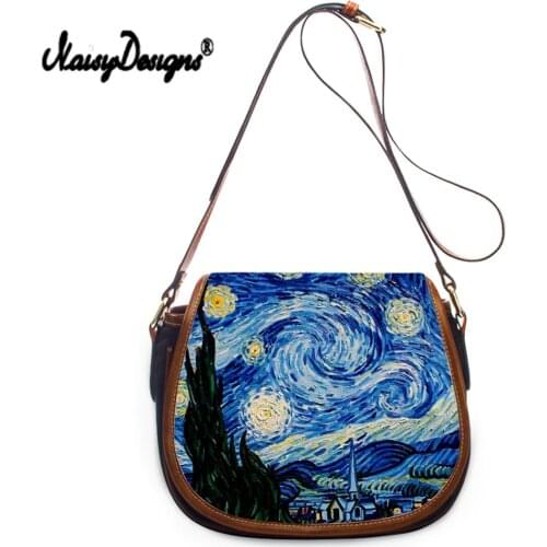 Van Gogh Pattern Adjustable Shoulder Bag Female Messenger Bags Girls Womens PU Leather Ladies Starry Sky Crossbody Bag