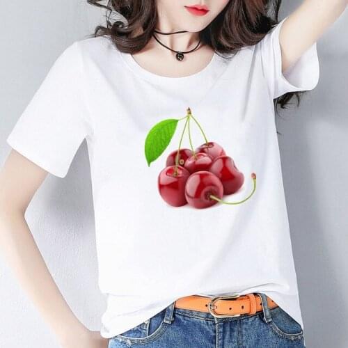 Harajuku Streetwear Women T-shirt Floral Cherry Lily Print Top Female T Shirt Summer O-neck Clothing Casual Ladies Tee Tshirts