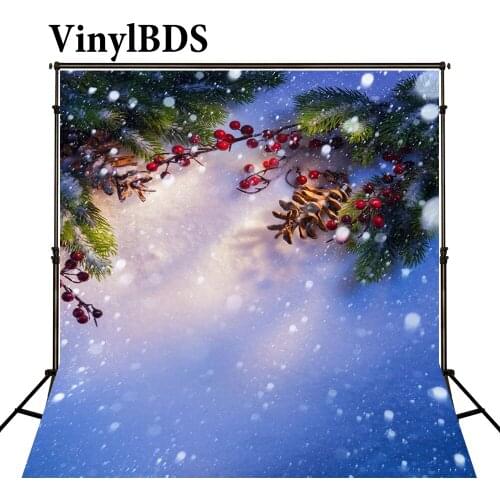 VinylBDS Christmas Backdrops White Snow Red Berries Newborn Background Cedar Snowflake Scenery Photography Backdrop for Studio