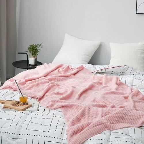All cotton honeycomb knitting blanket new air conditioning knitting blanket solid color blanket net red ins blanket