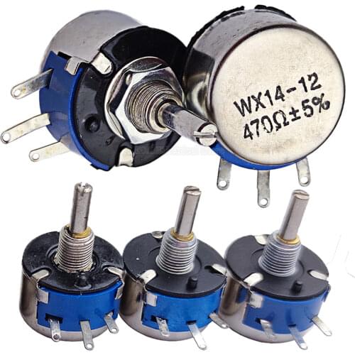 1Pcs WX14-12 3W single coil wound potentiometer without locking 470 ohm 1K 2K2 4K7 10K lap wirewound potentiometers