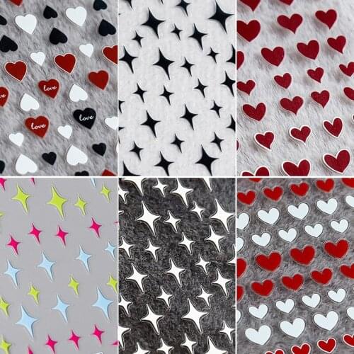 1 Pc Embossed Red Heart 3D Nail Stickers Four-pointed Star Adhesive Transfer Nail Art Decals Manicure Decoration Accessories