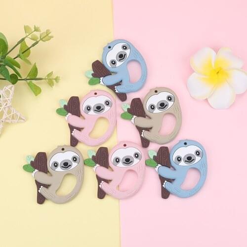 Sunrony 1pc Sloths Silicone Teether Cartoon Animals Food Grade Safety Pendants DIY Pacifier Chain Accessories Baby Molar Toys