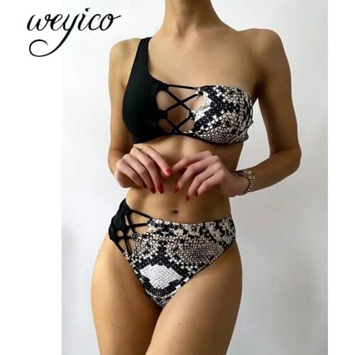 2021 Bikini Set High Waist Women Swimwear Sexy One Shoulder Swimming Suit Push Up Hollow Out Beachwear Bandage Biquini Swimsuit