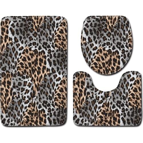 Fashion Leopard Pattern 3pcs Bath Mats Bathroom Toilet Rug Carpet Flannel Non-slip Bathroom Decor Faux Animal Fur Bath Mat Sets