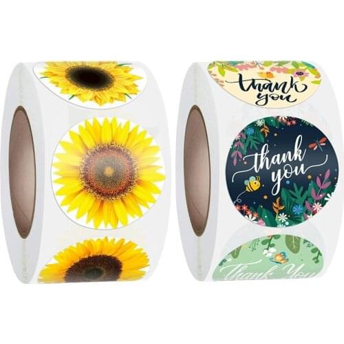 38mm 1.5inches Circle Shape Roll Sunflower Gift Stickers Christmas Day Decorative Label Plants Flowers Thankyou Stickers Labels