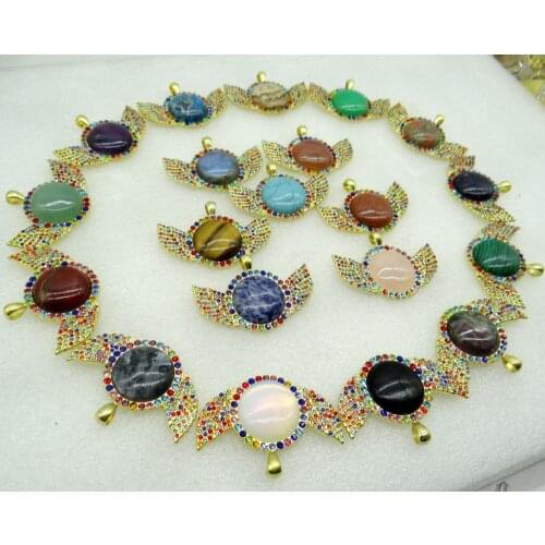 8PCwholesale Natural Stone Quartz Crystal sodalite Opal lapis Round Shaped Pendant Diy Jewelry Making necklace for woman man