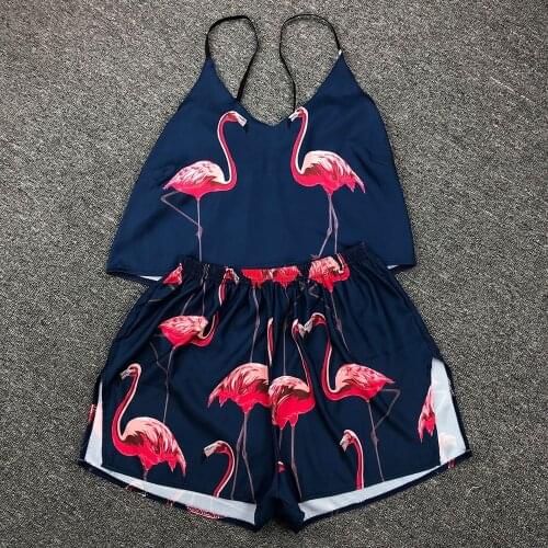 Animal Cartoon Print Sleepwear Pijamas Satin Summer V Neck Sleeveless Sexy Pyjamas Womens Silk Pajamas Sets Home Suit