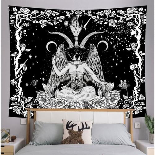 Black Witchcraft Tapestry Wall Hanging Sun Moon Hippie Boho Wall Decor Carpet Night Sky Celestial Trippy Bedroom Decoration Home