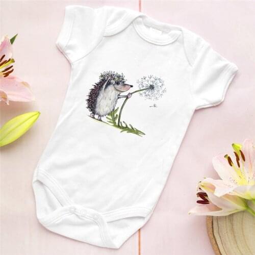 Cute Cartoon Hedgehog Graphic Printed Baby Romper Infant Summer Short Sleeve Onesies Newborn Boys Girls White Romper