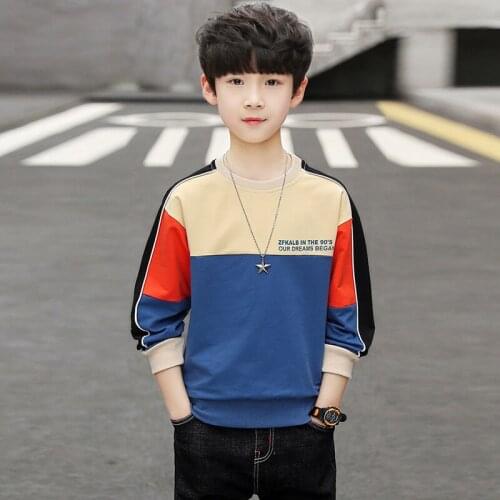 Teens Boys T Shirt Spring Autumn 2021 Casual Fashion Kids Long Sleeve Tops Cotton Patchwork Children Clothes 6 8 10 12 15 Years