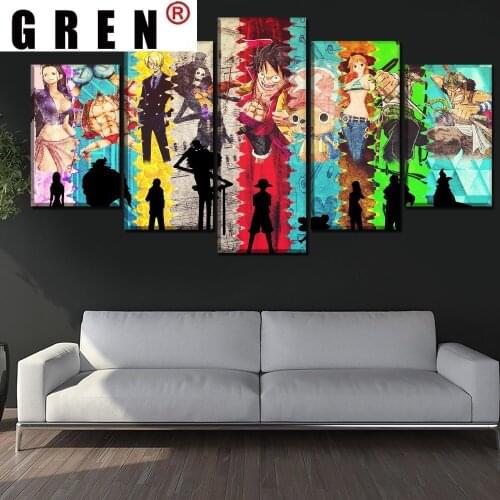 GREN 5 Panels Abstract Canvas Paintings Posters Prints Artistic Anime One Piece Characte Wall Art Pictures Home Decor Unframed
