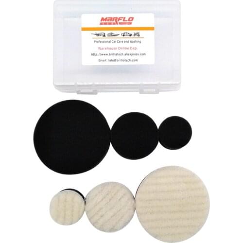 MARFLO Paint Care Sponge Waxing Pad Car Cleaning Brushes Buffing and Polishing Pad 1.2" 2" 3" Wool Washing Detailing Kit 6pcs