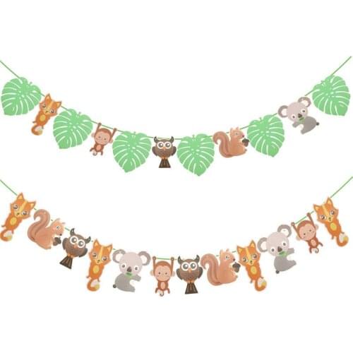 JQSYRISE 1Set Woodland Forest Animal Banner Kids Birthday Party Bunting Garland Decor Baby Shower Safari Jungle Party Suppliesl