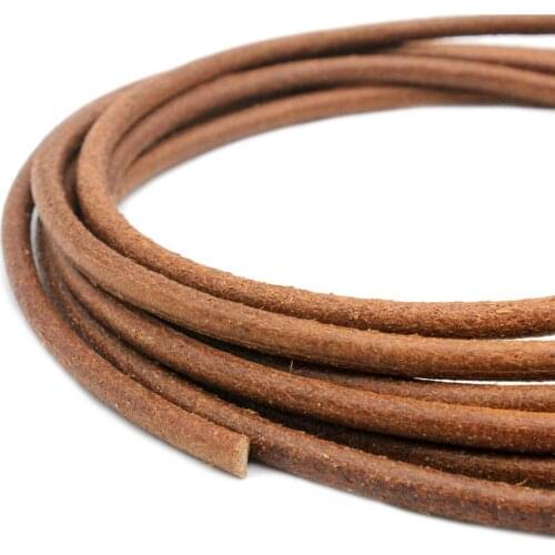 Aaazee 1 Yard 5mm Round Natural Real Cow Hide Leather Cord for Jewelry Making, Bracelet Necklace Craft