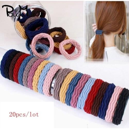 Powmuco 20pcs/lot Diameter 4.5 CM Fashion Striped Women Seamless Link Rope Highly Elastic Ponytail Hairband Girls Hair Accessory