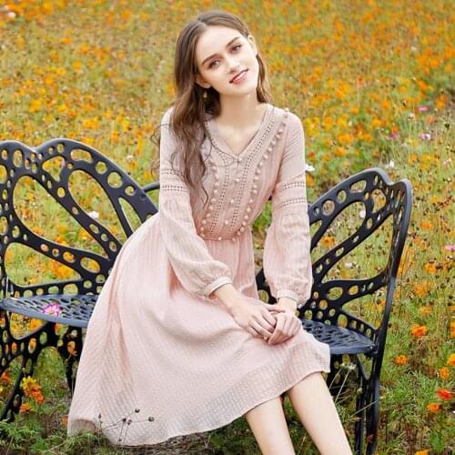 Summer womens cute girl beautiful clothing Japanese elegant soft sister hollow cut v-neck dress high waist was thin dress wq890