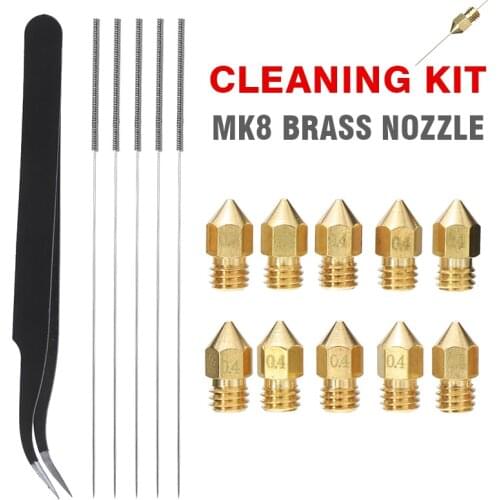MAYITR 10pcs Stainless Steel Cleaning Needle Kit Durable MK8 Brass Nozzles For All 1.75mm PLA ABS 3D Printer Parts