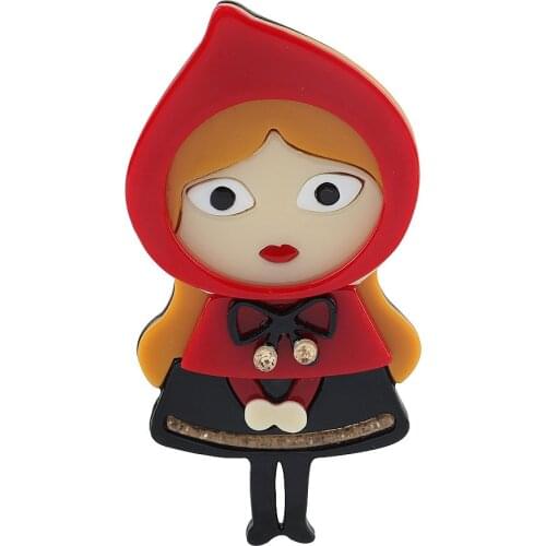 Fashion Cute Girl Wear Red Bandana Figure Acrylic Brooch Women Cartoon Lovely Resin Lapel Pins Badges Brooches Clothing Jewelry