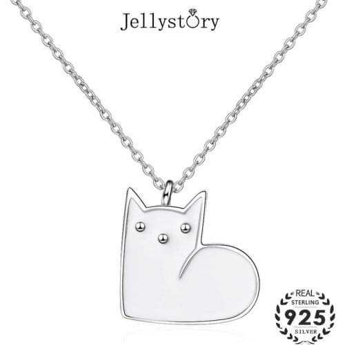 Jellystory Trendy 925 Sterling Silver Pendant Necklace with Lovely Cat Shaped Pendants for Women Fine Jewelry Wedding Party Gift