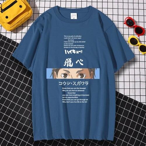 Anime Haikyuu Letter Style Eye Prints Men Tshirts Casual All-Match Top Retro Big Size Streetwear Fashion Big Size Man Tshirts