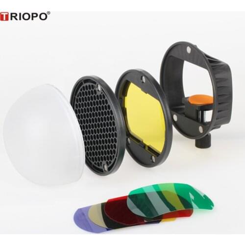 TRIOPO Speedlite Flash Light Modifier Accessories Kit with Magnetic Universal Mount Adapter + Diffuser Ball + Grid Reflector