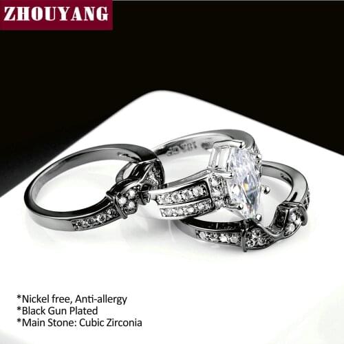 Classic Marquise shape CZ 3 Rings Sets Black Gold / Silver Color Party Wedding Jewelry For Women Gift ZYR710