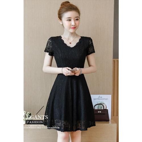 Summer Lace Chiffon Womens Dress 2021 New Lace V-Neck Short Sleeve Knotted Casual Hedging Dress Gauze Streetwear Knee-Length