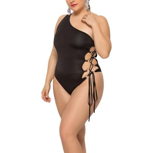 Summer New Womens Solid Color One-piece Swimsuits Irregular One Strap Off-shoulder Thong Crotch Bikini for Beach Plus Size