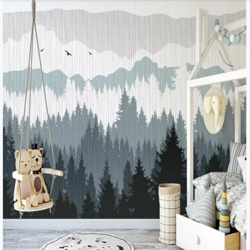 Custom wallpaper hand-painted Nordic abstract pine forest indoor living room bedroom wall decoration waterproof material