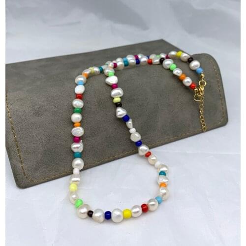 Simple new Bohemian colorful beads handmade Baroque freshwater pearl necklace jewelry 316 titanium steel accessories