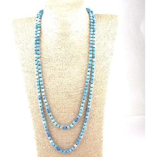 Drop Shipping Fashion Bohemian Tribal Jewelry 6mm Semi Precious Stones Weathered 150cm Long Knotted Necklace