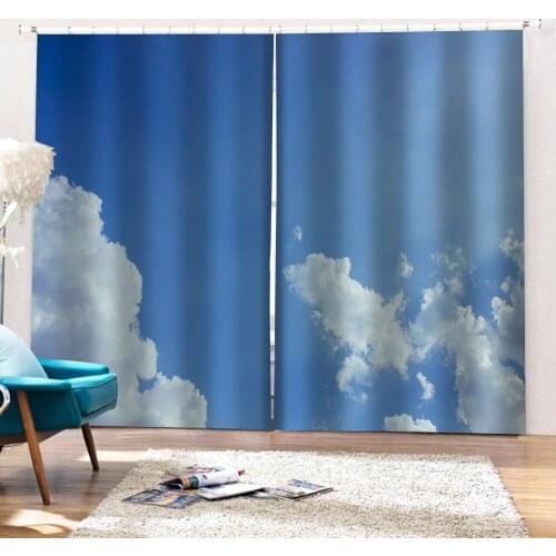 Customized size Luxury Blackout 3D Window Curtains For Living Room blue sky curtains windproof thickening blackout fabric
