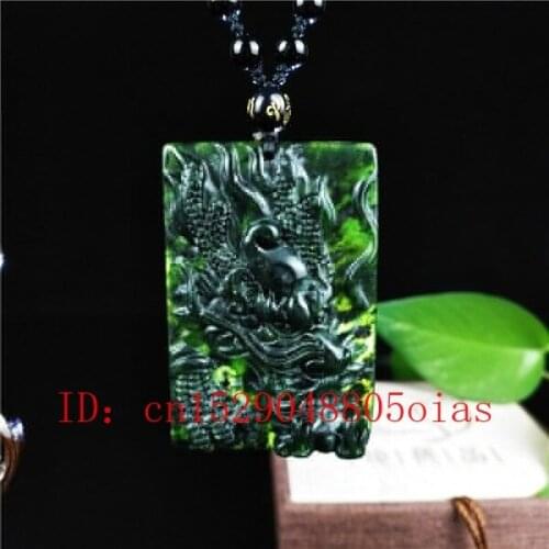 Certified Chinese Natural Black Green Jade Dragon Pendant Necklace Charm Jewelry Obsidian Reiki Amulet Gifts for Women Men