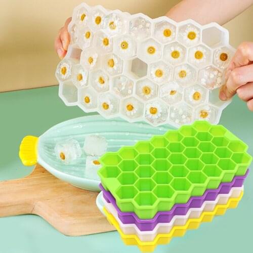 SHENHONG Honeycomb Ice Cube Trays with Removable Lids 37 Cavity Food Grade Ice Cube Mold for Whiskey Silicone Chocolate Moulds